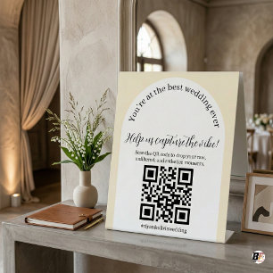 Modern Arch Wedding Photo Sharing QR Code Table Pedestal Sign