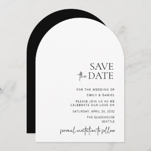 Modern, arch, white and black,  save the date invitation