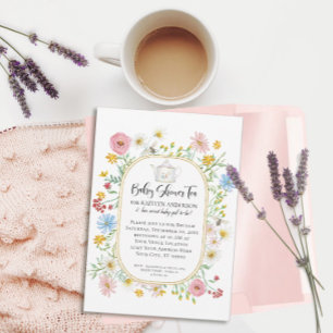 Modern Arch Wildflower Floral Bees Tea Party Girl Invitation