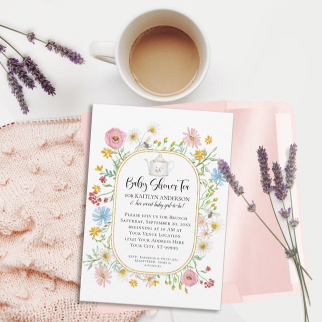 Modern Arch Wildflower Floral Bees Tea Party Girl Invitation (Creator Uploaded)