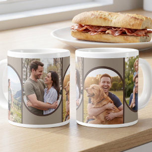 Modern Arched 4 Photo Collage Brown Large Coffee Mug