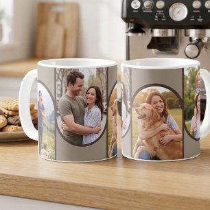 Modern Arched 4 Photo Collage Grid Brown Coffee Mug