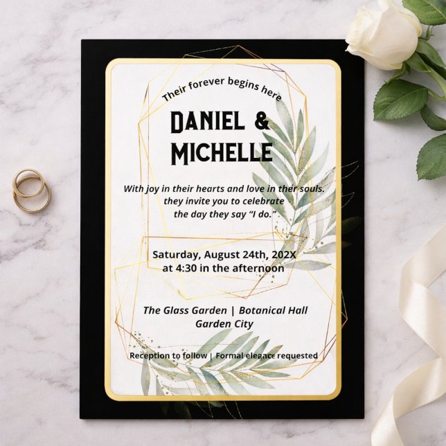 Modern Arched Black Gold Wedding Botanical Theme (Creator Uploaded)