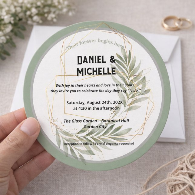Modern Arched Black Gold Wedding Botanical Theme Invitation (Creator Uploaded)