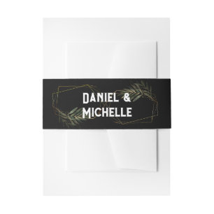 Modern Arched Black Gold Wedding Botanical Theme Invitation Belly Band