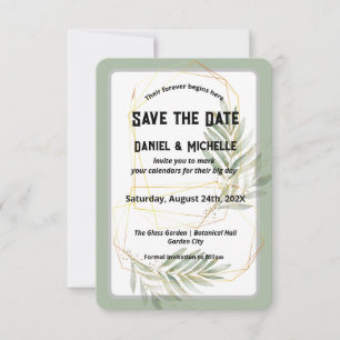 Modern Arched Black Gold Wedding Botanical Theme Save The Date