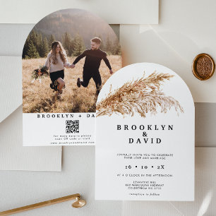 Modern Arched Boho Pampas Grass Wedding Invitation