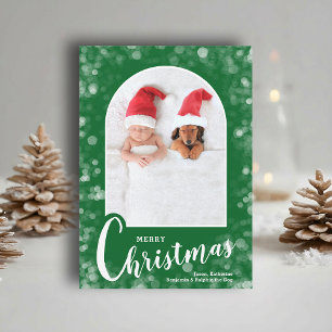 Modern Arched Photo on Green Christmas Holiday Card