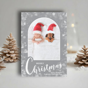 Modern Arched Photo on Grey Christmas Holiday Card