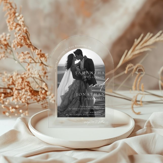 Modern Arched Photo Wedding Acrylic Invitations (Creator Uploaded)