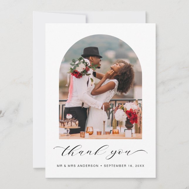 Modern Arched Photo Wedding Thank You Card (Front)