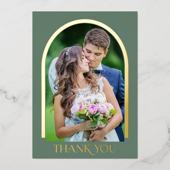 Modern Arched Photo Wedding Thank You Gold Foil In (Front)