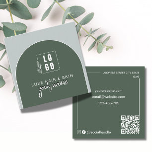 Modern Arched Qr Code Logo Forest Green Square Business Card