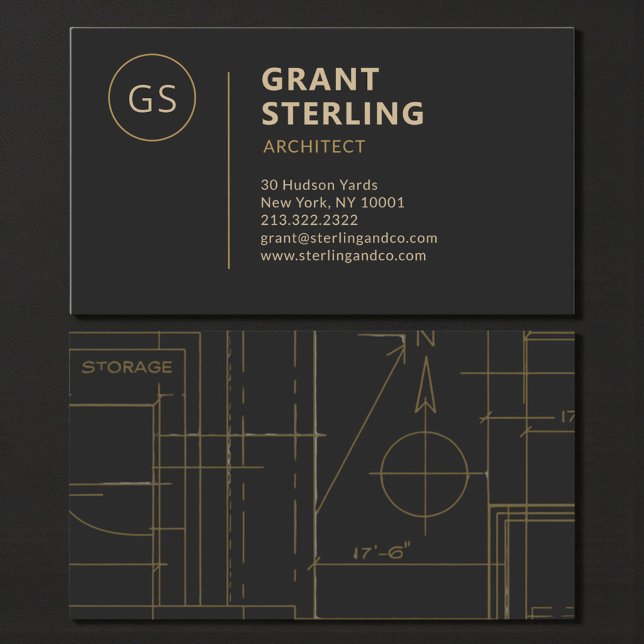 Modern Architect Black Gold Business Card (Creator Uploaded)