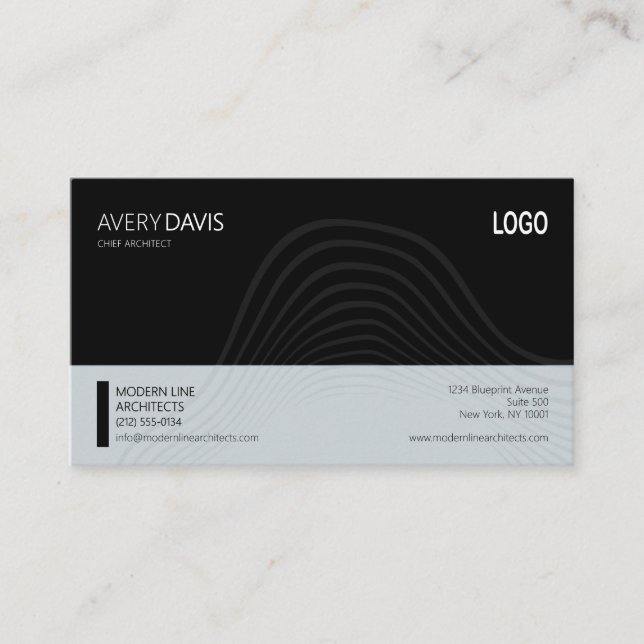 Modern Architect Black & Grey Contour Business Card (Front)