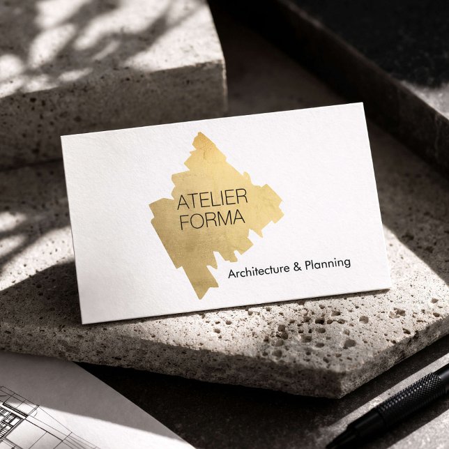 Modern Architect Gold Minimal White Business Card (Creator Uploaded)