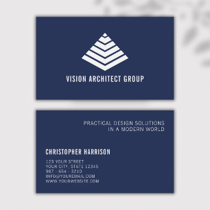 Modern Architect Minimal Navy White Pyramid Business Card