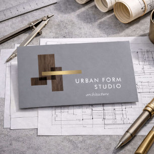 Modern Architect Wood Logo Grey Business Card