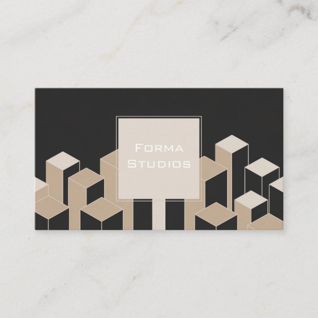 Modern Architectural 3D Blocks Black and Beige Business Card (Front)