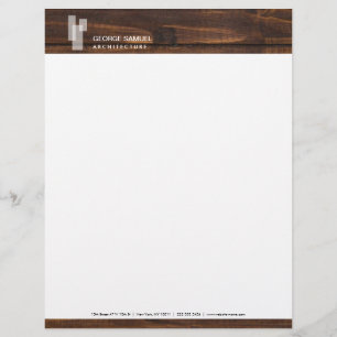 Modern Architectural Blocks Logo II on Dark Wood Custom Letterhead