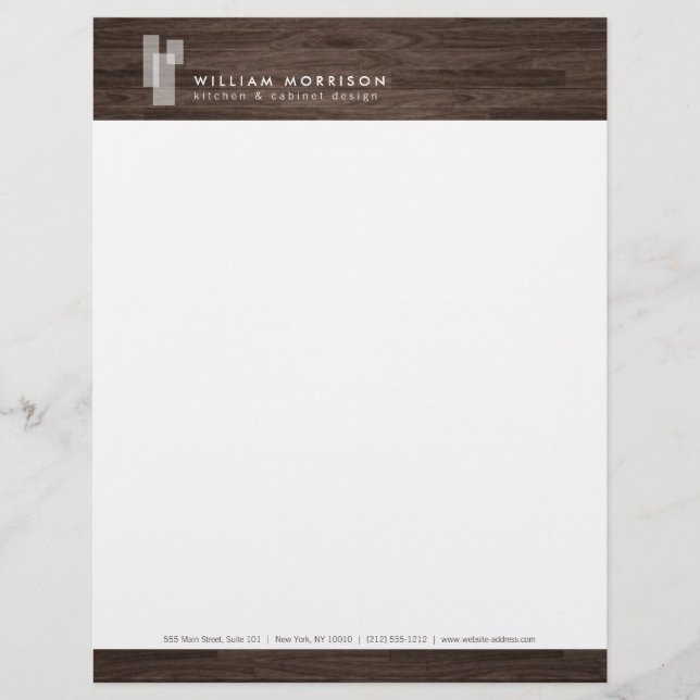 Modern Architectural Blocks Logo II on Dark Wood Customised Letterhead (Front)