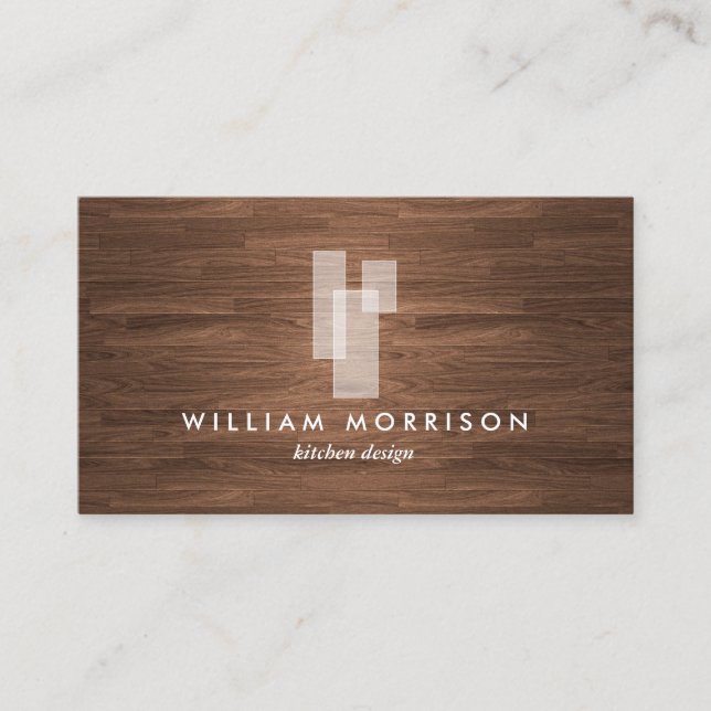 Modern Architectural Blocks Logo II on Woodgrain Business Card (Front)