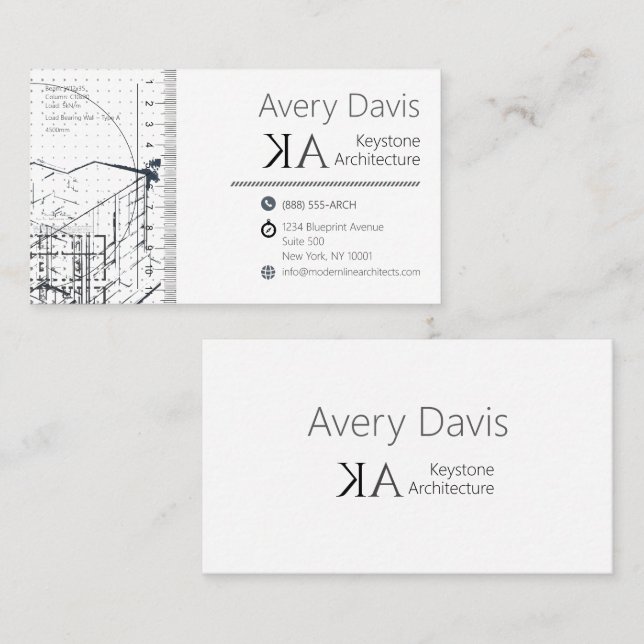 Modern Architectural Engineer Blueprint Sketch Business Card (Front/Back)