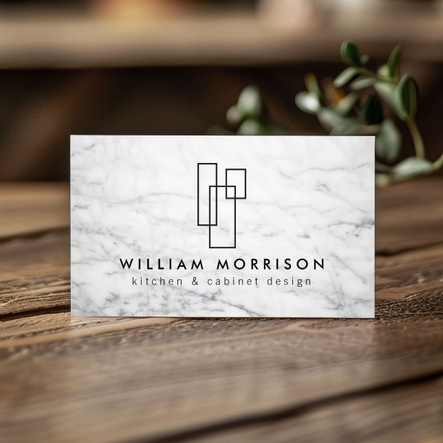 Modern Architectural Logo on White Marble Business Card (Creator Uploaded)