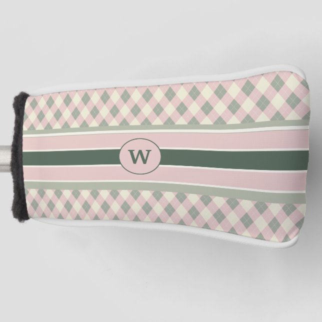 Modern Argyle Pattern Monogrammed Golf Head Cover (Front)