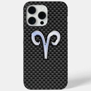 Modern Aries Sign on Charcoal Carbon Fibre Print iPhone 15 Pro Max Case