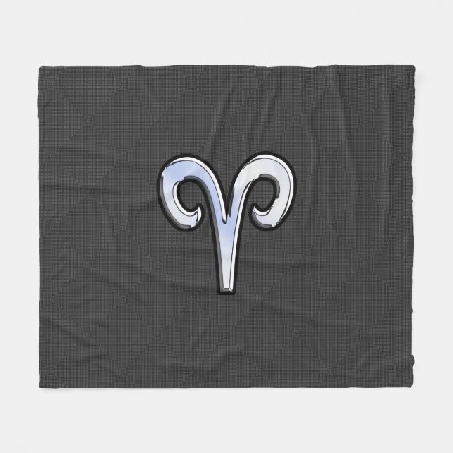 Modern Aries Sign on Charcoal Carbon Fibre Print Fleece Blanket (Front (Horizontal))