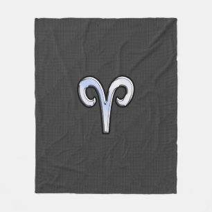 Modern Aries Sign on Charcoal Carbon Fibre Print Fleece Blanket