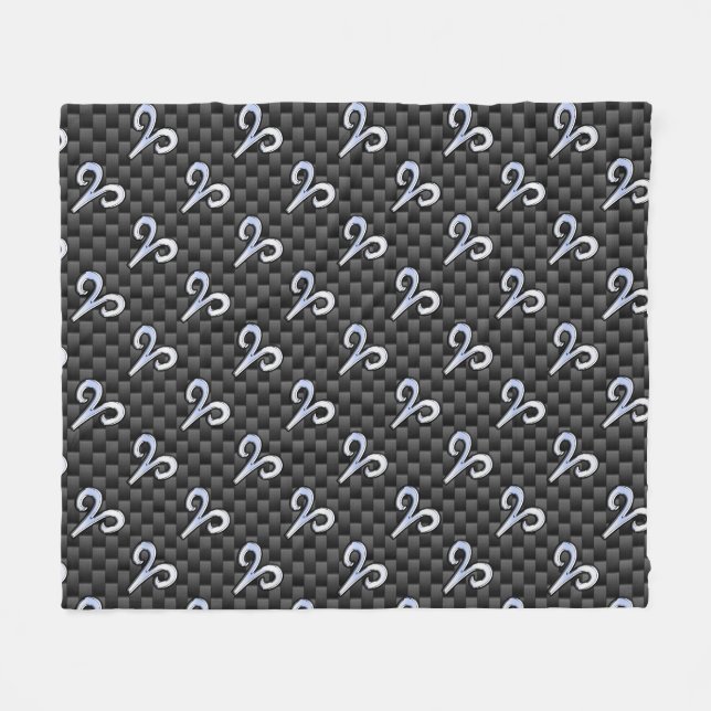 Modern Aries Sign on Charcoal Carbon Fibre Print Fleece Blanket (Front (Horizontal))
