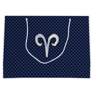 Modern Aries Zodiac Sign Blue Carbon Fibre Decor Large Gift Bag