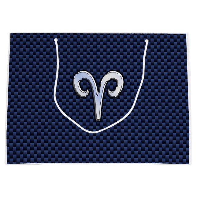 Modern Aries Zodiac Sign Blue Carbon Fibre Decor Large Gift Bag (Front)