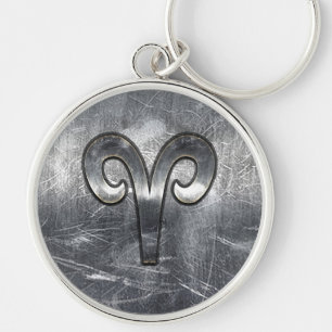 Modern Aries Zodiac Sign Grunge Distressed Style Key Ring