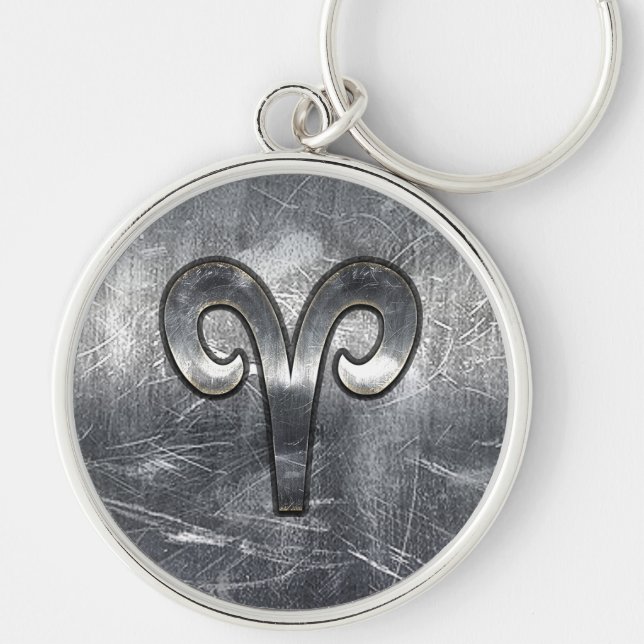 Modern Aries Zodiac Sign Grunge Distressed Style Key Ring (Front)