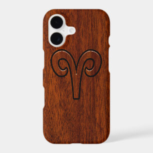 Modern Aries Zodiac Symbol in Mahogany like print