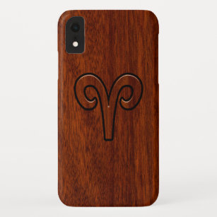 Modern Aries Zodiac Symbol in Mahogany like print Case-Mate iPhone Case