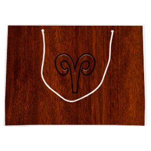 Modern Aries Zodiac Symbol in Mahogany like print Large Gift Bag
