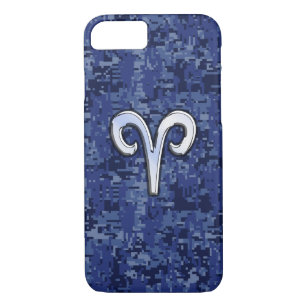 Modern Aries Zodiac Symbol Navy Blue Digital Camo Case-Mate iPhone Case