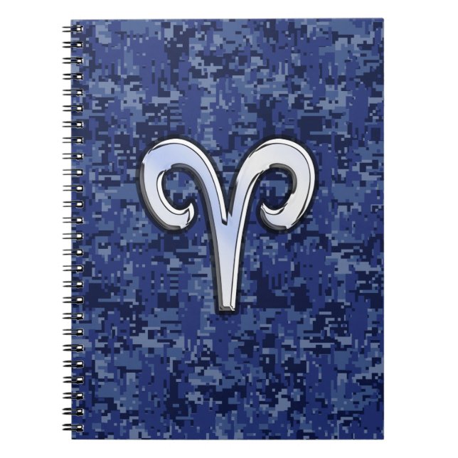 Modern Aries Zodiac Symbol Navy Blue Digital Camo Notebook (Front)