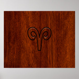 Modern Aries Zodiac Symbol on Mahogany like print