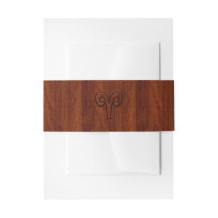 Modern Aries Zodiac Symbol on Mahogany like print Invitation Belly Band