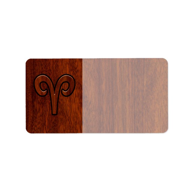 Modern Aries Zodiac Symbol on Mahogany like print Label (Front)