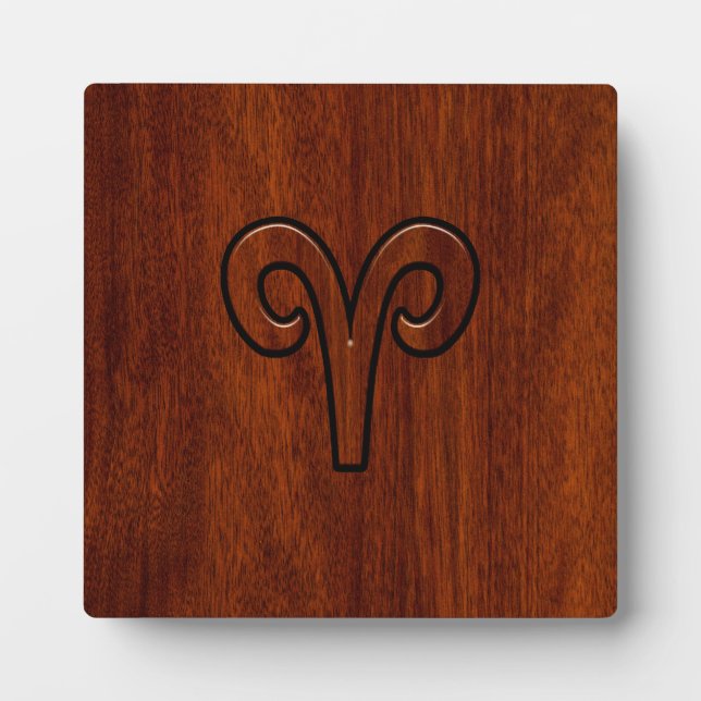 Modern Aries Zodiac Symbol on Mahogany like print Plaque (Front)