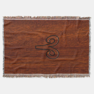 Modern Aries Zodiac Symbol on Mahogany like print Throw Blanket