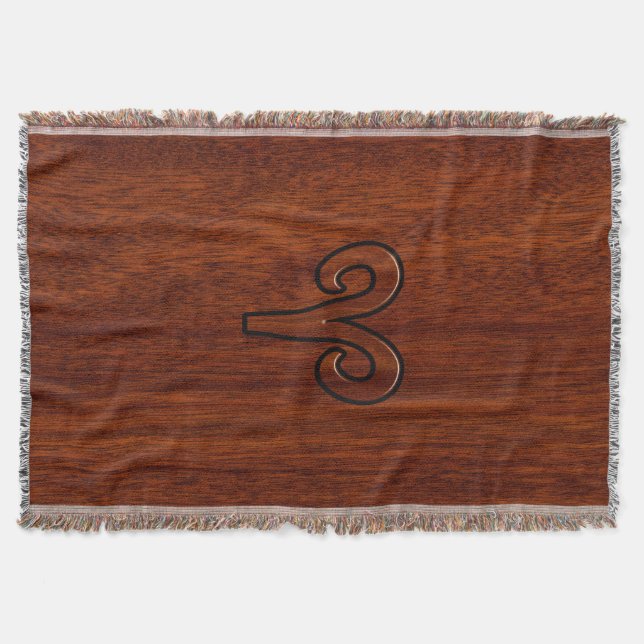 Modern Aries Zodiac Symbol on Mahogany like print Throw Blanket (Front)