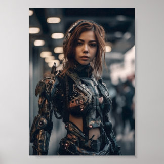 Modern Armour Woman in Fantasy City Poster
