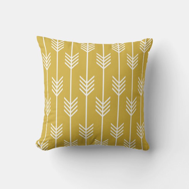 Modern Arrow Fletching Pattern Mustard Yellow Cushion (Front)